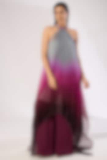 Plum Metallic Polymer & Crepe Chiffon Maxi Cocktail Dress by Amit Aggarwal at Pernia's Pop Up Shop