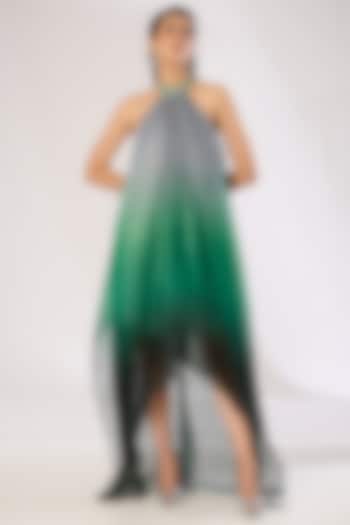 Emerald Green Metallic Polymer & Crepe Chiffon Maxi Cocktail Dress by Amit Aggarwal at Pernia's Pop Up Shop