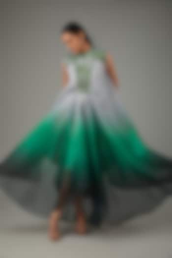 Emerald Metallic Polymer & Crepe Chiffon Dress With Belt by Amit Aggarwal
