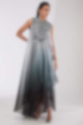 Steel Grey Crepe Chiffon & Metallic Polymer Cocktail Dress by Amit Aggarwal at Pernia's Pop Up Shop