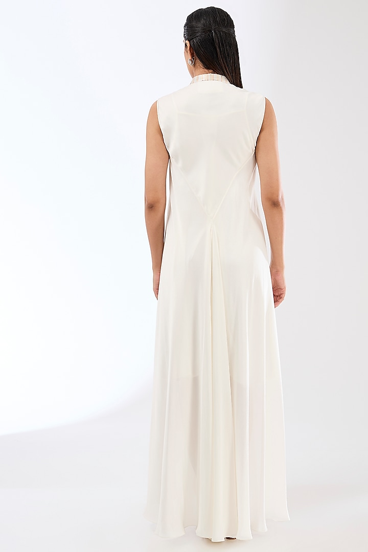 Pearl White Satin Chiffon Maxi Cocktail Dress by Amit Aggarwal at Pernia's Pop Up Shop