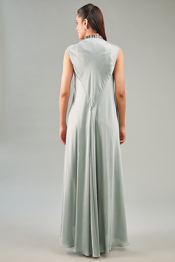 Steel grey Metallic Polymer & Crepe Chiffon Cocktail Dress by Amit Aggarwal at Pernia's Pop Up Shop