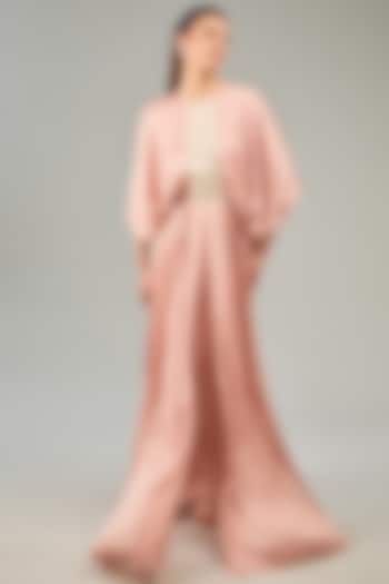 Rose Pink Metallic Polymer & Crepe Chiffon Gown by Amit Aggarwal
