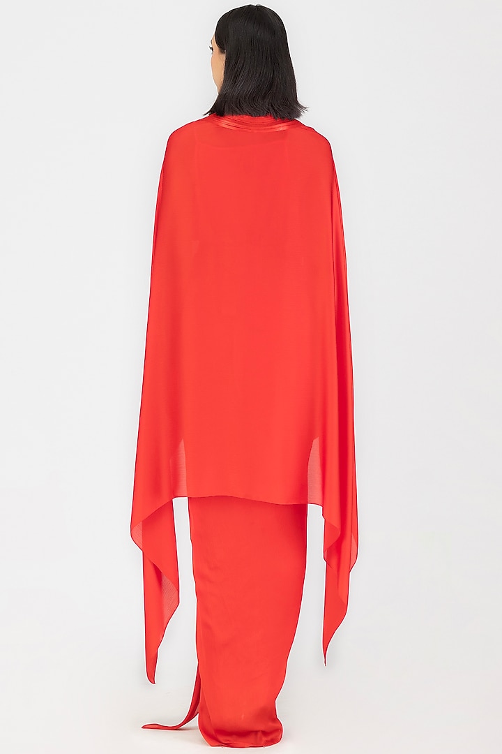 Magma Satin Chiffon Metallic Draped Cape With Belt by Amit Aggarwal at Pernia's Pop Up Shop