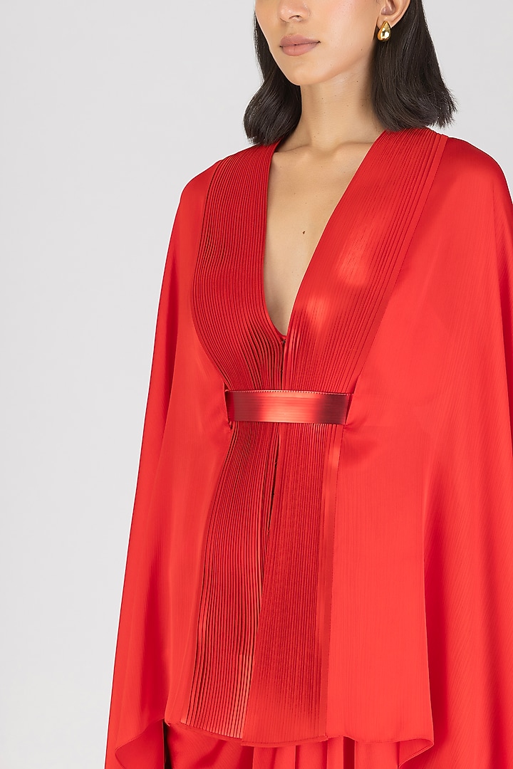 Magma Satin Chiffon Metallic Draped Cape With Belt by Amit Aggarwal at Pernia's Pop Up Shop