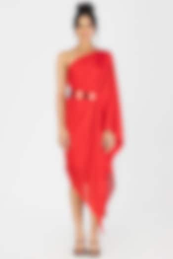 Magma Satin Chiffon One-Shoulder Draped Dress by Amit Aggarwal at Pernia's Pop Up Shop