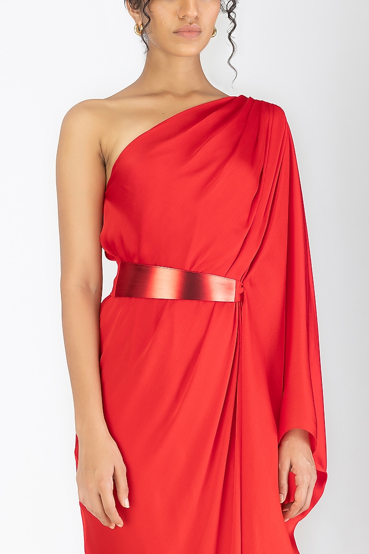 Magma Satin Chiffon One-Shoulder Draped Cocktail Dress by Amit Aggarwal at Pernia's Pop Up Shop