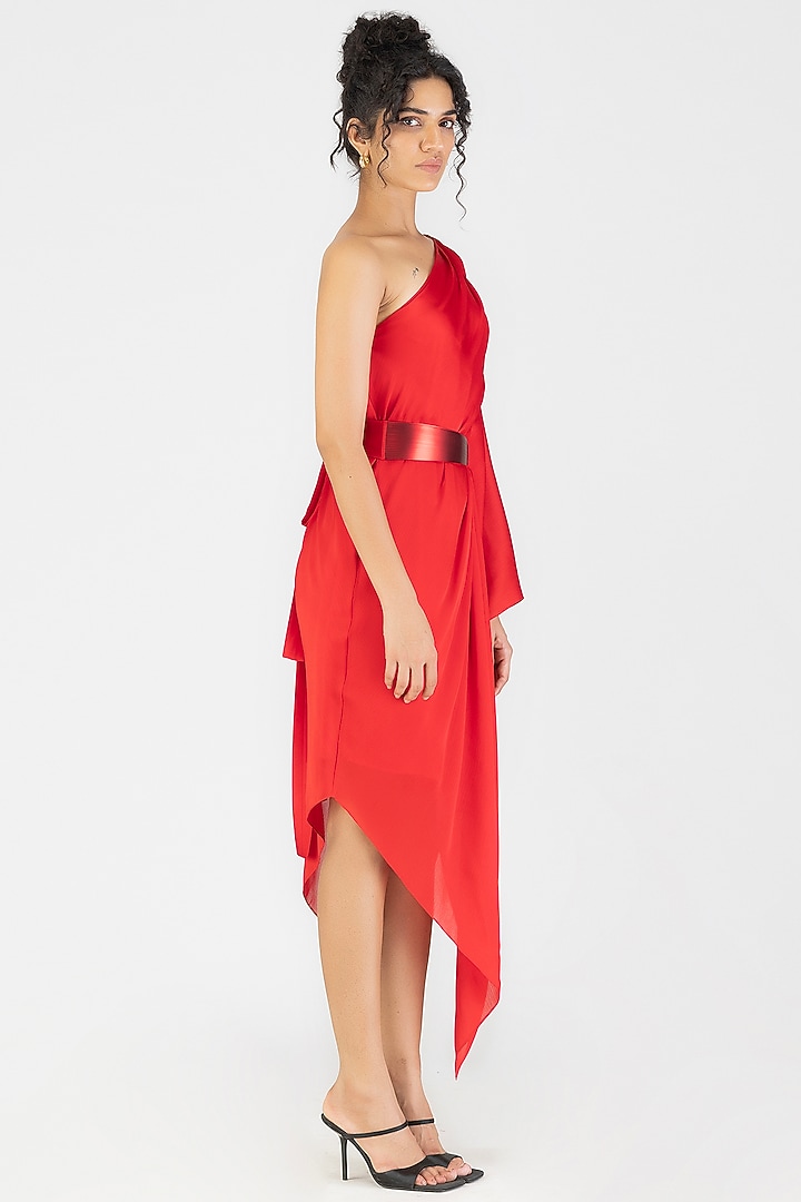 Magma Satin Chiffon One-Shoulder Draped Cocktail Dress by Amit Aggarwal at Pernia's Pop Up Shop