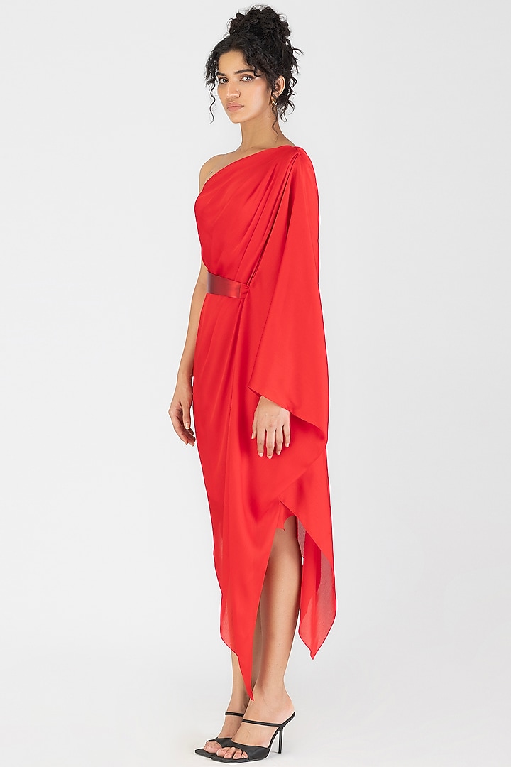 Magma Satin Chiffon One-Shoulder Draped Cocktail Dress by Amit Aggarwal at Pernia's Pop Up Shop