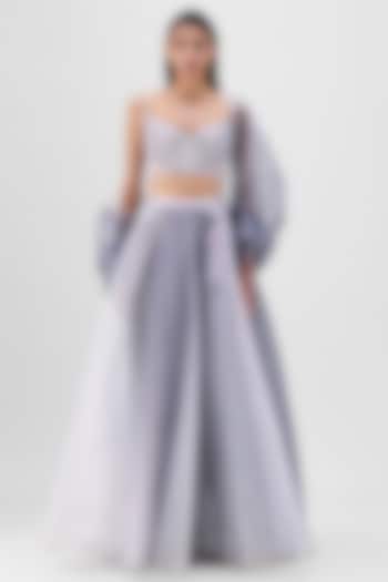Steel Grey Mesh Net Cape Set by Amit Aggarwal at Pernia's Pop Up Shop