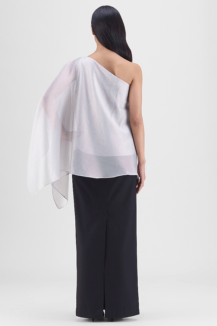 Silver Metallic Organza Striped One-Shoulder Top by Amit Aggarwal at Pernia's Pop Up Shop