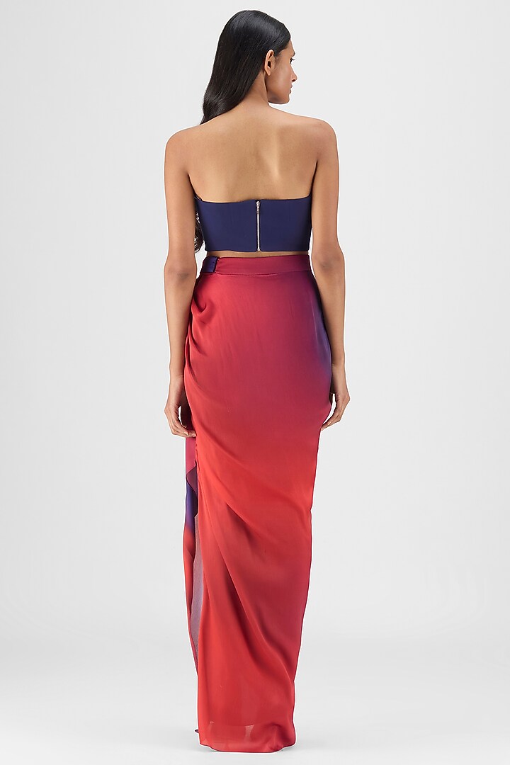 Red & Blue Satin Chiffon Skirt Set by Amit Aggarwal at Pernia's Pop Up Shop
