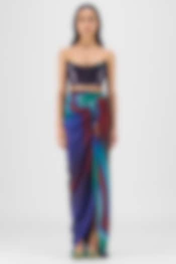 Green & Teal Satin Chiffon Skirt Set by Amit Aggarwal at Pernia's Pop Up Shop