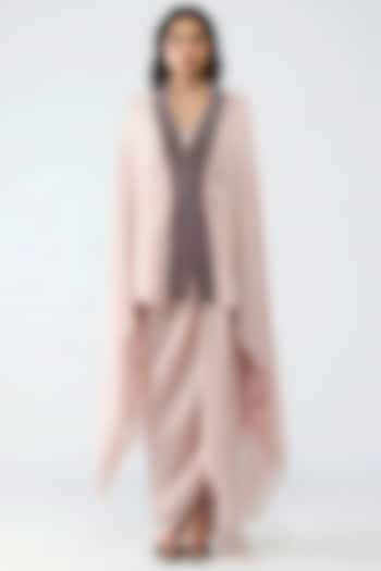 Blush Pink Satin Chiffon Cape by Amit Aggarwal at Pernia's Pop Up Shop