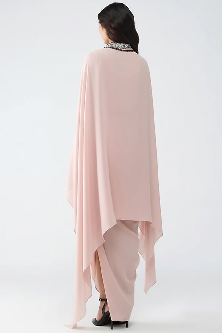Blush Pink Satin Chiffon Cape by Amit Aggarwal at Pernia's Pop Up Shop