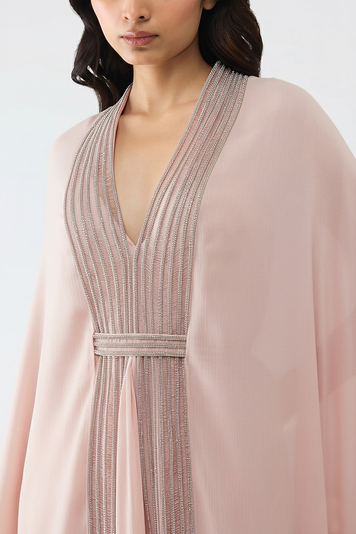 Blush Pink Satin Chiffon Cape by Amit Aggarwal at Pernia's Pop Up Shop