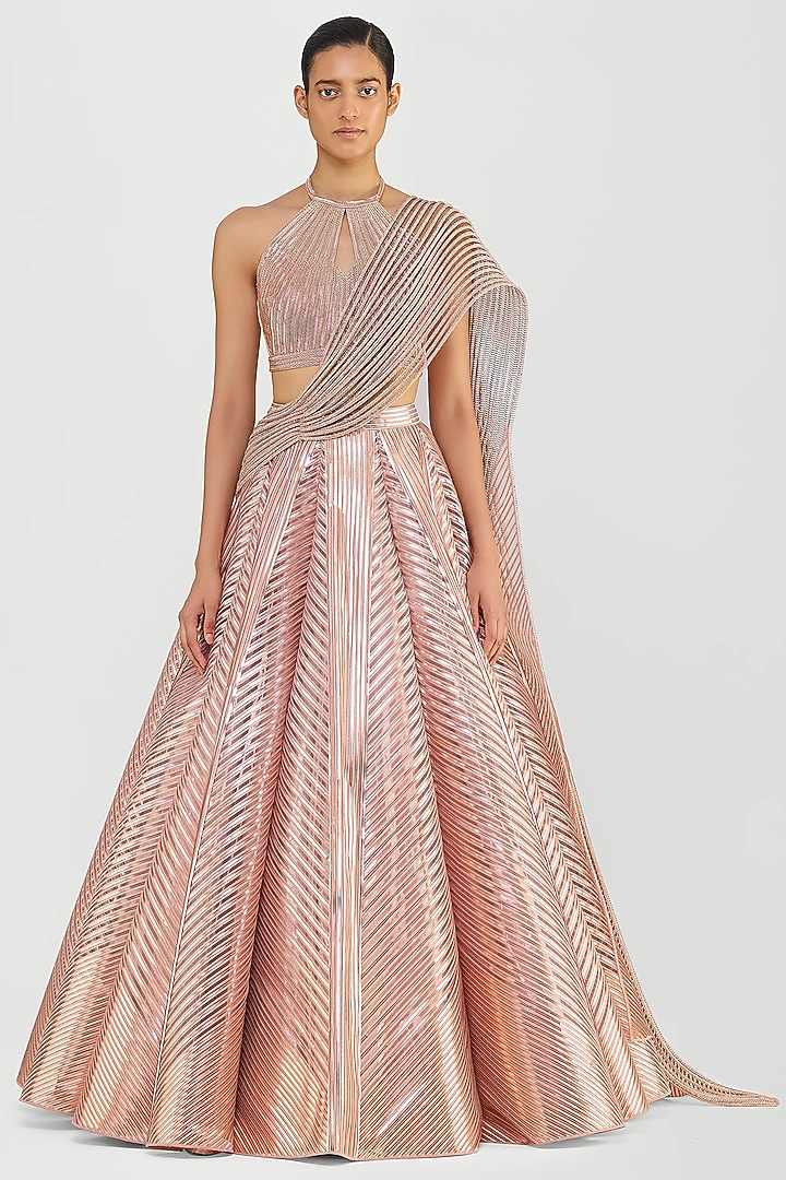 Rose Pink Tulle Bridal Lehenga Set by Amit Aggarwal at Pernia's Pop Up Shop