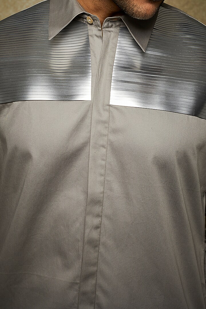 Grey Metallic Polymer Co-Ord Set by Amit Aggarwal Men at Pernia's Pop Up Shop