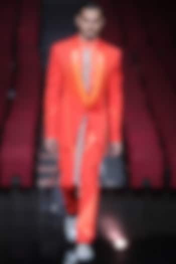 Orange Metallic Monochrome Tuxedo Set by Amit Aggarwal Men