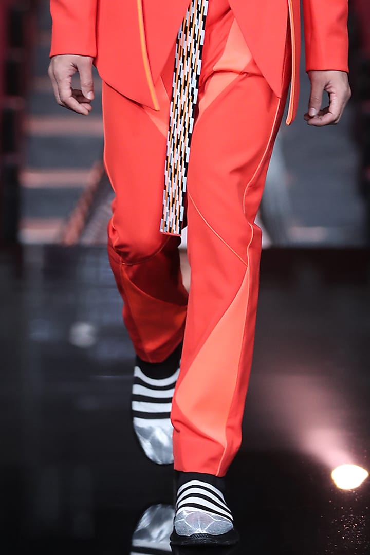 Orange Metallic Embroidered Monochrome Tuxedo Set by Amit Aggarwal Men at Pernia's Pop Up Shop