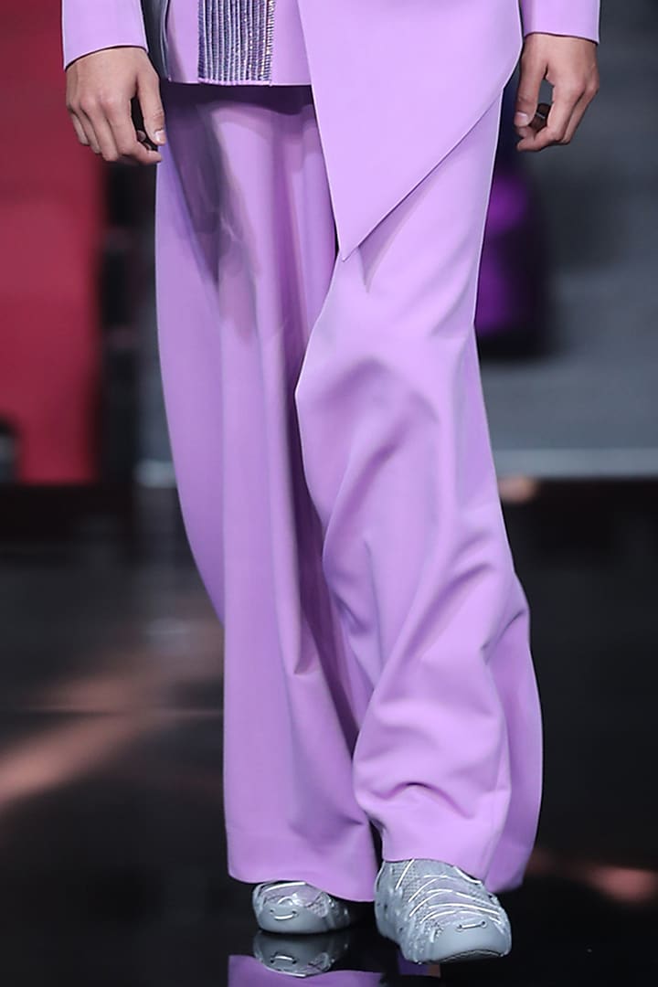 Lilac Metallic Polymer Sequins Embroidered Tuxedo Set by Amit Aggarwal Men at Pernia's Pop Up Shop