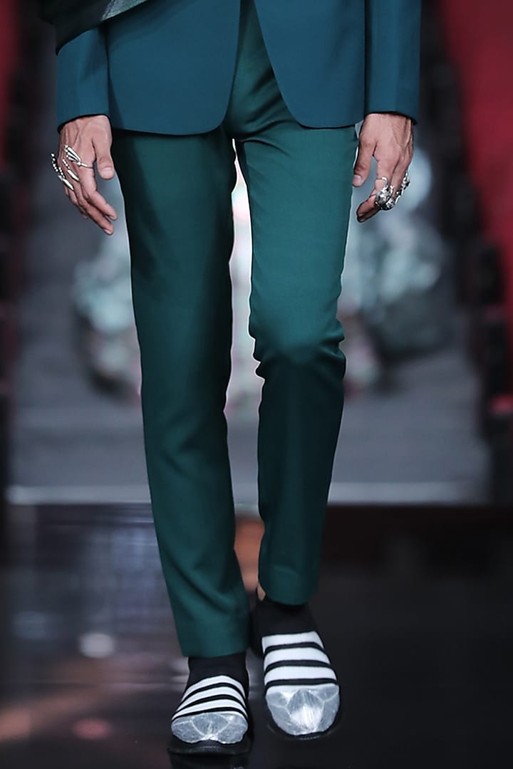 Emerald Green Embroidered Hand Moulded Jacket Set by Amit Aggarwal Men at Pernia's Pop Up Shop