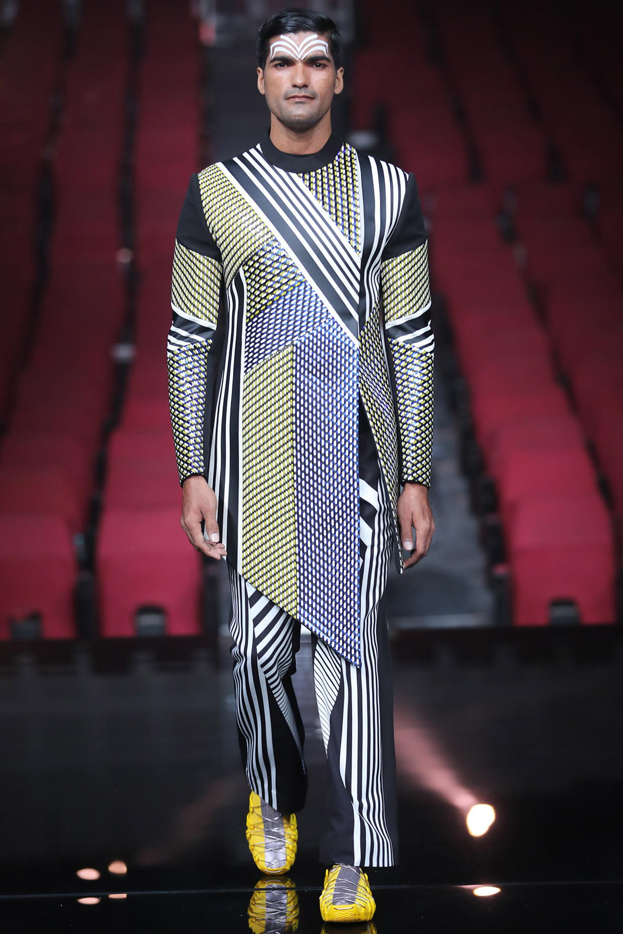 Black & Yellow Polymer Metallic Hand Woven Jacket Set by Amit Aggarwal Men