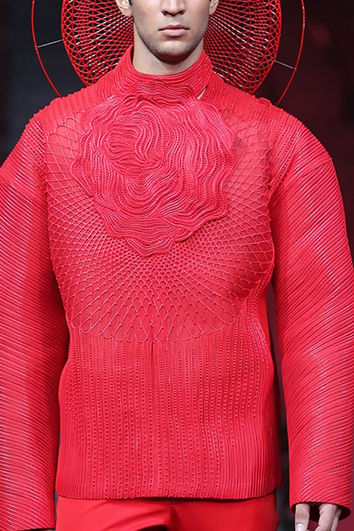 Red Cord Hand Embroidered Co-Ord Set by Amit Aggarwal Men at Pernia's Pop Up Shop