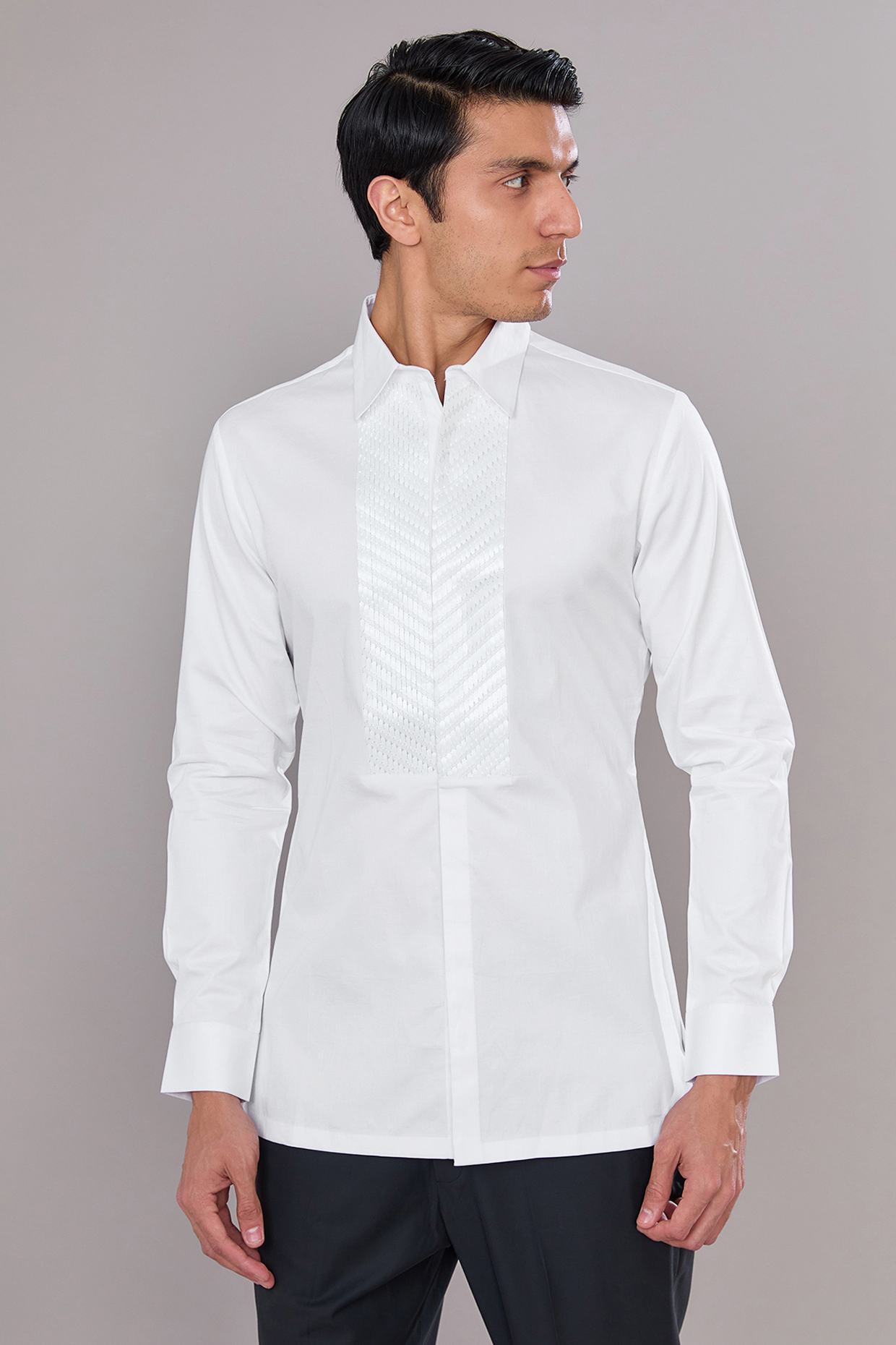 Ivory Cotton Satin Shirt by Amit Aggarwal Men