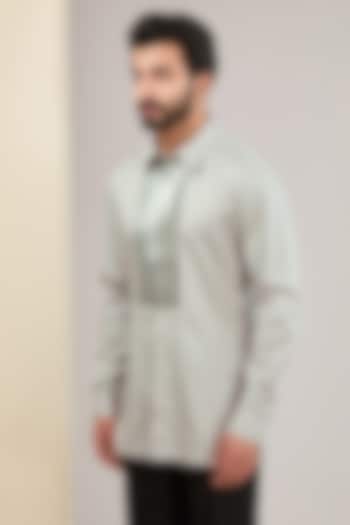 Grey Cotton Satin Wedding Shirt by Amit Aggarwal Men at Pernia's Pop Up Shop