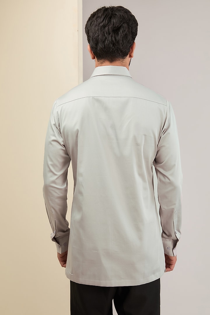 Grey Cotton Satin Wedding Shirt by Amit Aggarwal Men at Pernia's Pop Up Shop