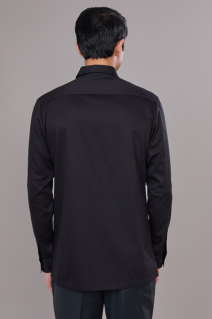 Black Cotton Satin Wedding Shirt by Amit Aggarwal Men at Pernia's Pop Up Shop
