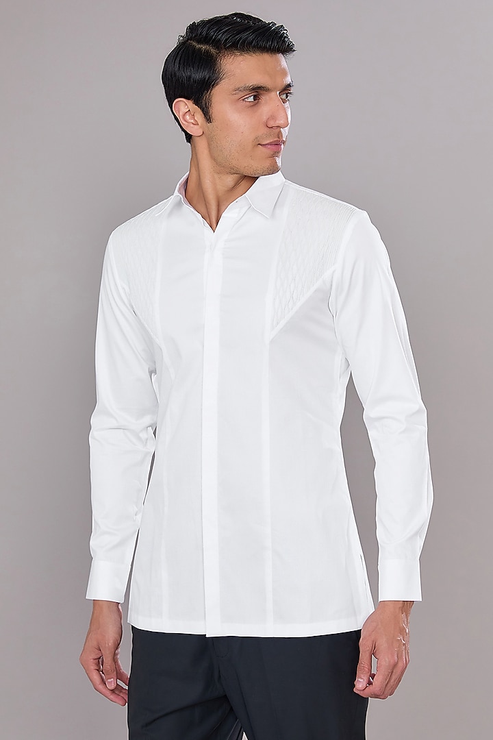 Ivory Cotton Satin Shirt by Amit Aggarwal Men