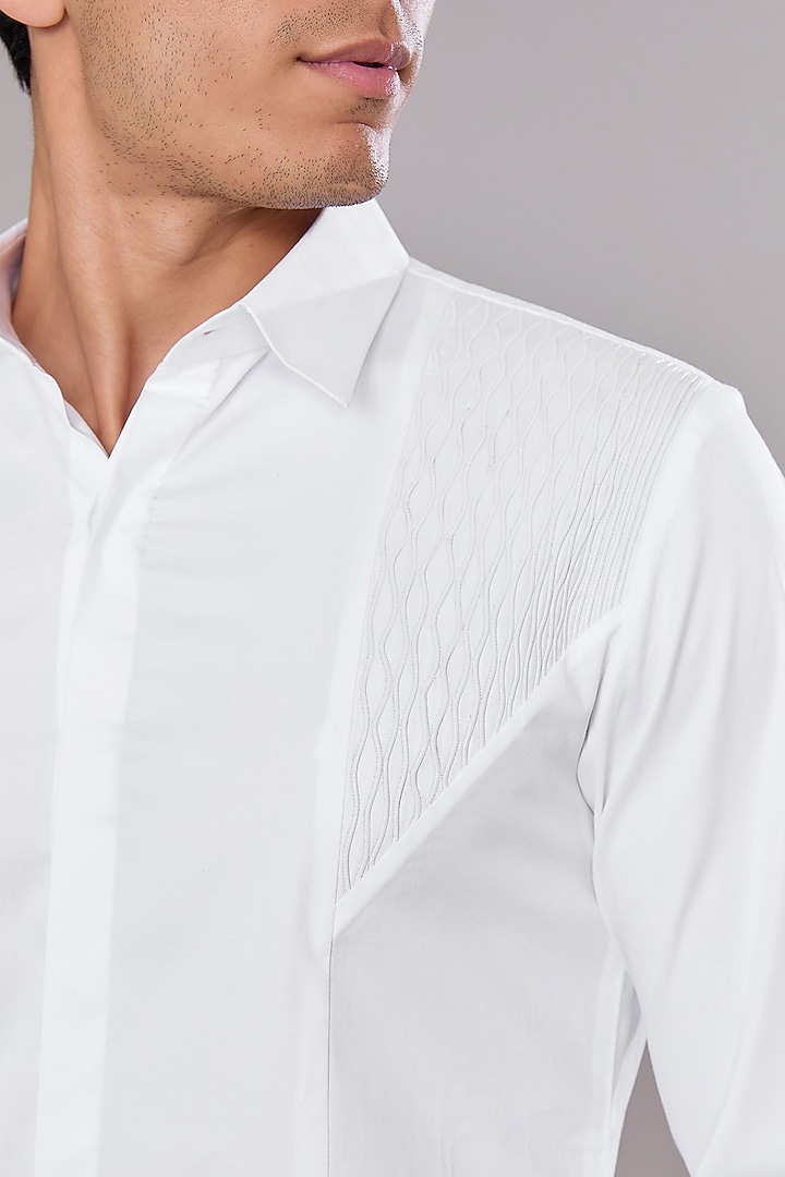 Ivory Cotton Satin Wedding Shirt by Amit Aggarwal Men at Pernia's Pop Up Shop