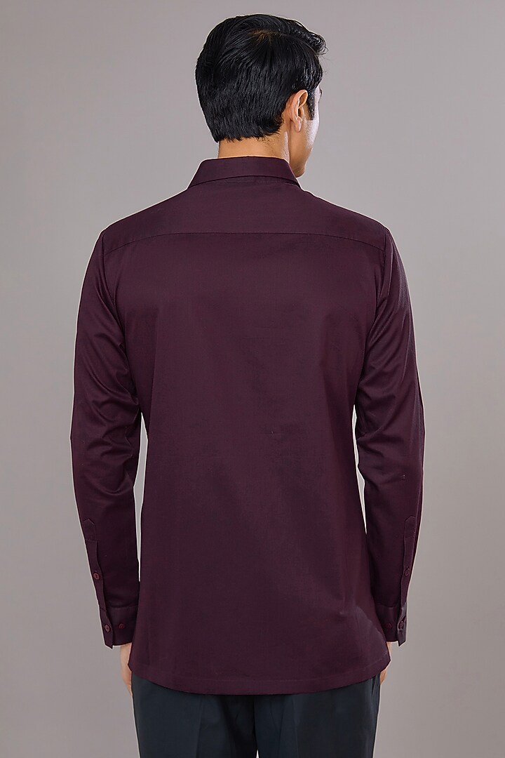 Plum Cotton Satin Wedding Shirt by Amit Aggarwal Men at Pernia's Pop Up Shop