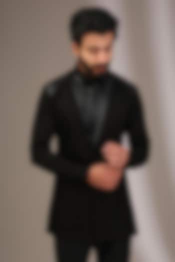 Black Cotton Satin Wedding Shirt by Amit Aggarwal Men at Pernia's Pop Up Shop