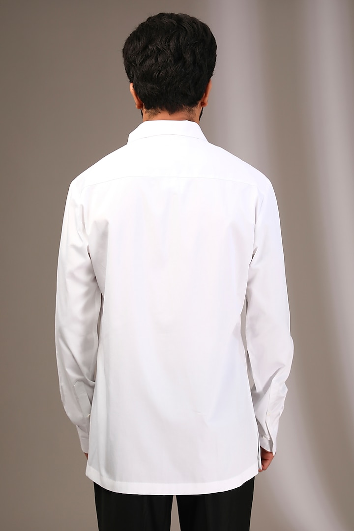 White Cotton Satin Wedding Shirt by Amit Aggarwal Men at Pernia's Pop Up Shop
