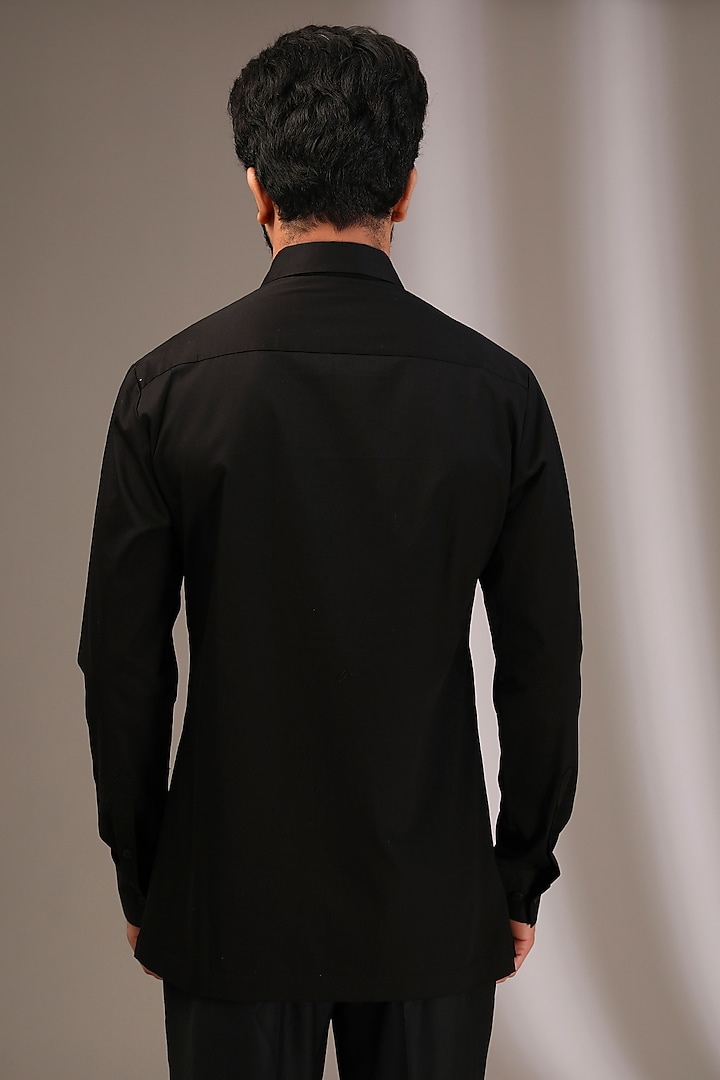 Black Cotton Satin Wedding Shirt by Amit Aggarwal Men at Pernia's Pop Up Shop