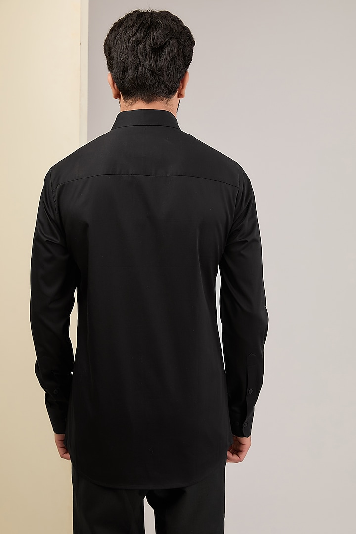 Black Cotton Satin Wedding Shirt by Amit Aggarwal Men at Pernia's Pop Up Shop