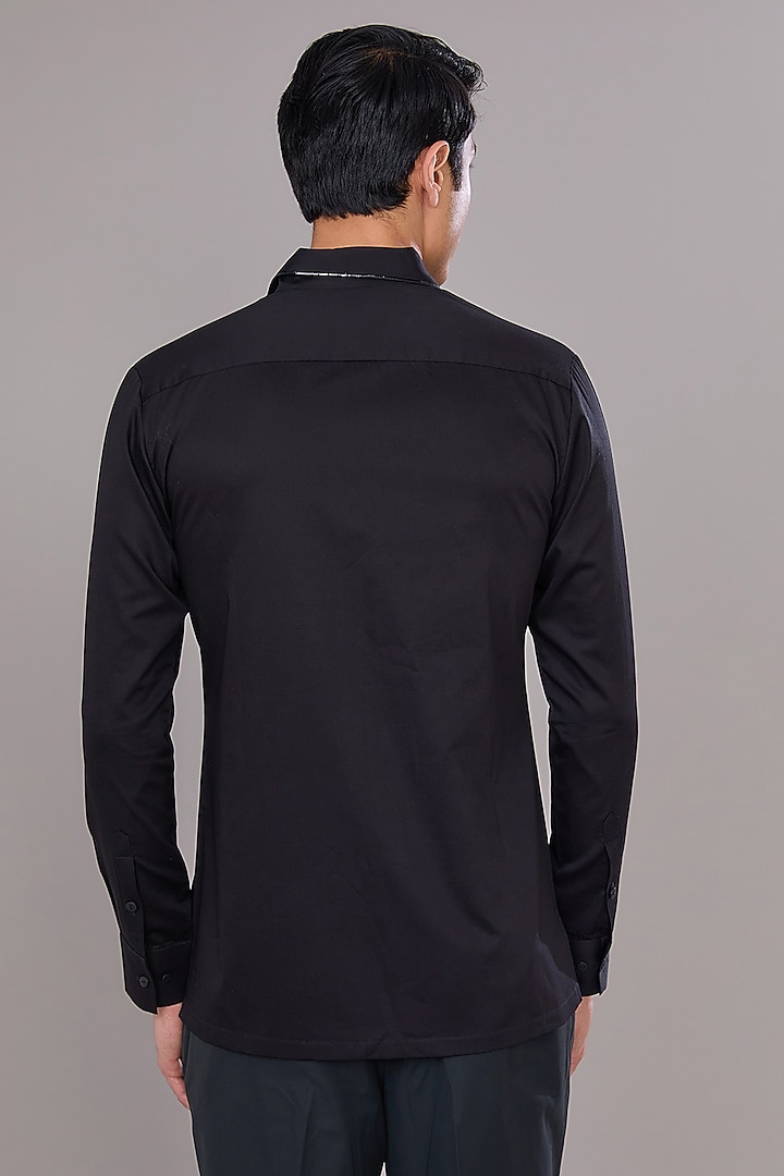 Black Cotton Satin Wedding Shirt by Amit Aggarwal Men at Pernia's Pop Up Shop