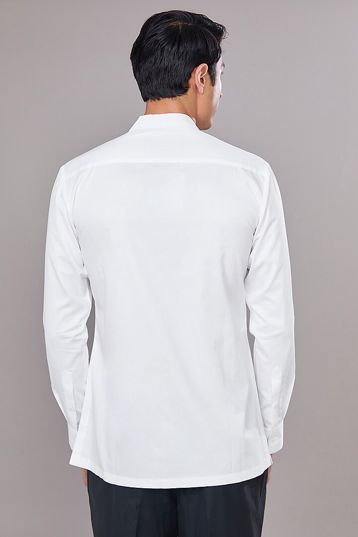 Ivory Cotton Satin Wedding Shirt by Amit Aggarwal Men at Pernia's Pop Up Shop