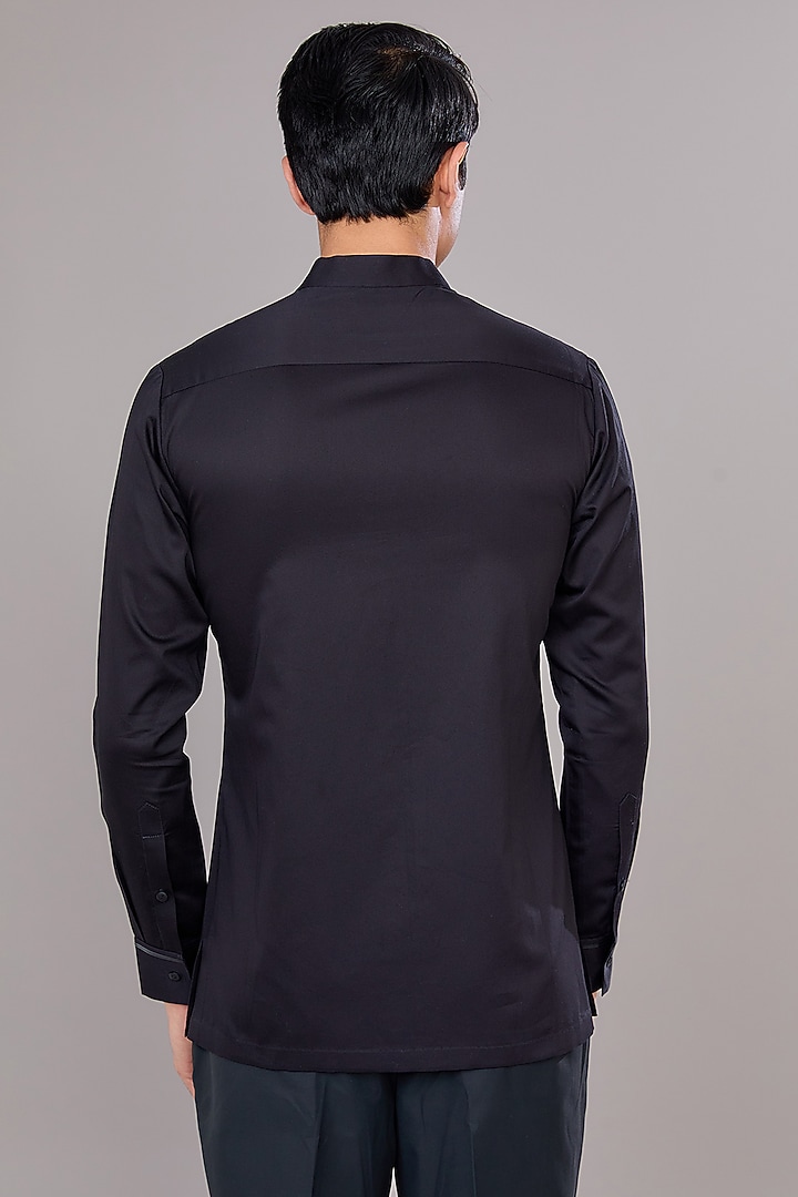 Black Cotton Satin Wedding Shirt by Amit Aggarwal Men at Pernia's Pop Up Shop