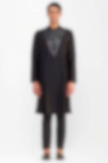 Black Chanderi Silk Kurta by Amit Aggarwal Men at Pernia's Pop Up Shop