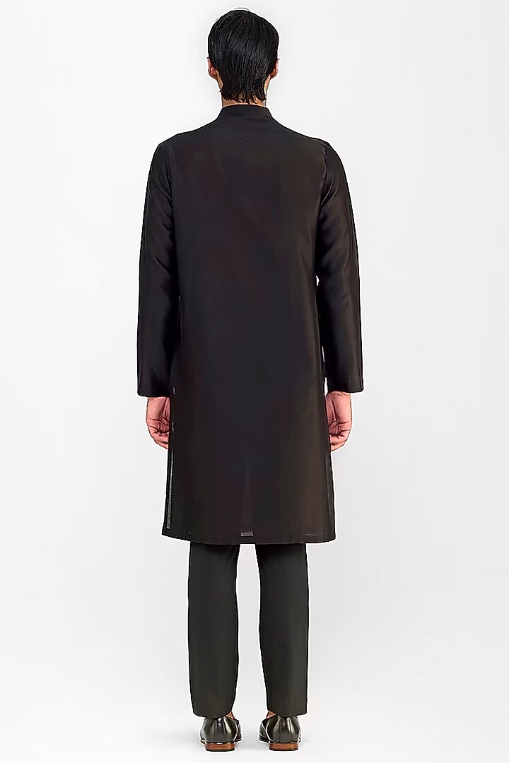 Black Chanderi Silk Kurta by Amit Aggarwal Men at Pernia's Pop Up Shop