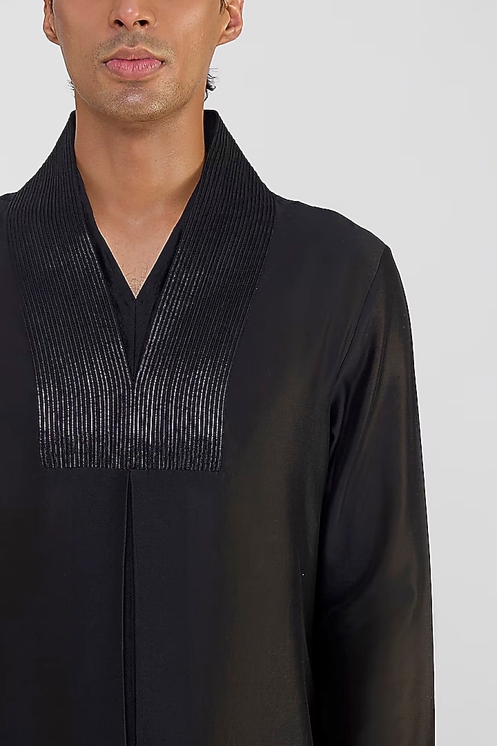 Black Chanderi Silk Kurta by Amit Aggarwal Men at Pernia's Pop Up Shop