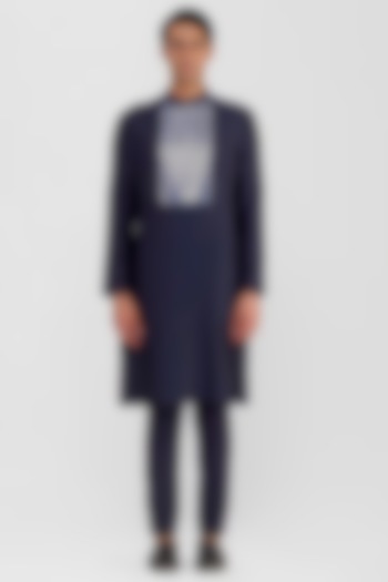 Ink Blue Chanderi Silk Kurta by Amit Aggarwal Men at Pernia's Pop Up Shop