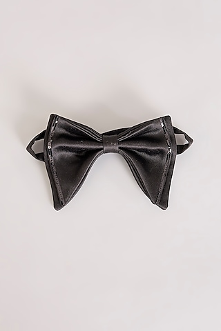 Black Silk Embellished Layered Bowtie by Amit Aggarwal Men