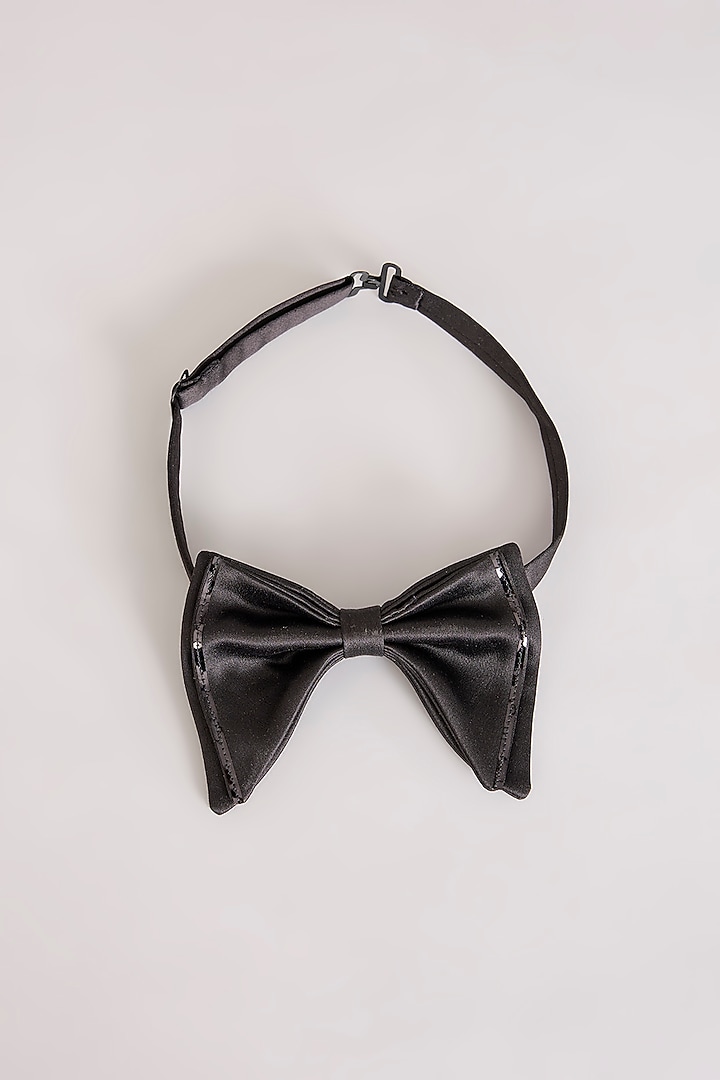 Black Silk Embellished Layered Bowtie by Amit Aggarwal Men at Pernia's Pop Up Shop