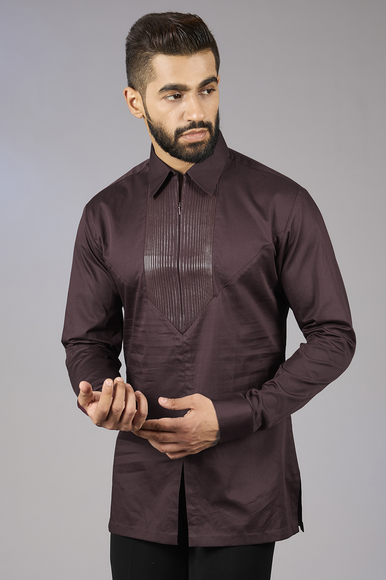 Black Satin Cotton Shirt by Amit Aggarwal Men