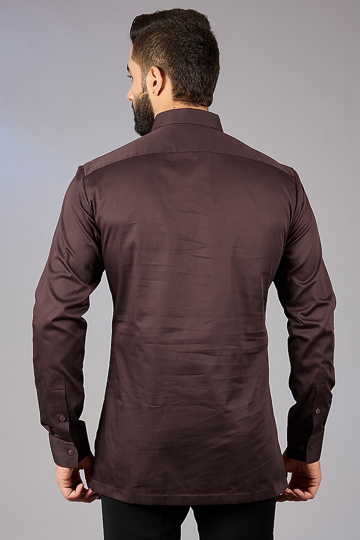Wine Satin Cotton Wedding Shirt by Amit Aggarwal Men at Pernia's Pop Up Shop